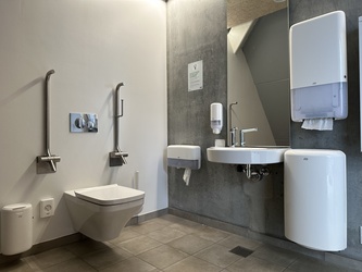 Naturkraft - Toilet ved indgangen i stueplan i udstillingen